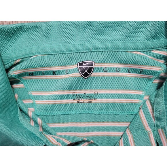 Nike Golf Men's Polo Textured green peach striped size Large - Picture 3 of 6